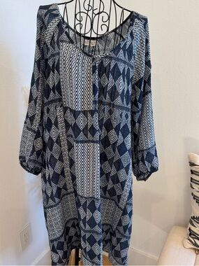 Velvet by Graham & Spencer Navy and White Printed Boho Cotton Mini Dress